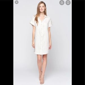 Maven West ivory & tan linen striped shirt dress size small NWOT